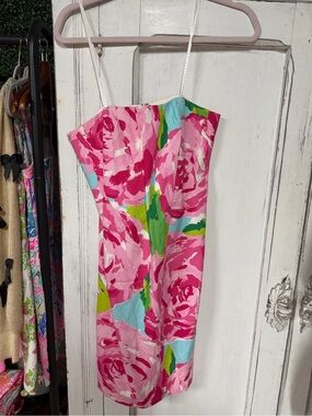 🦄 RARE Lilly Pulitzer Pink, first impressions Strapless Dress sz 4
